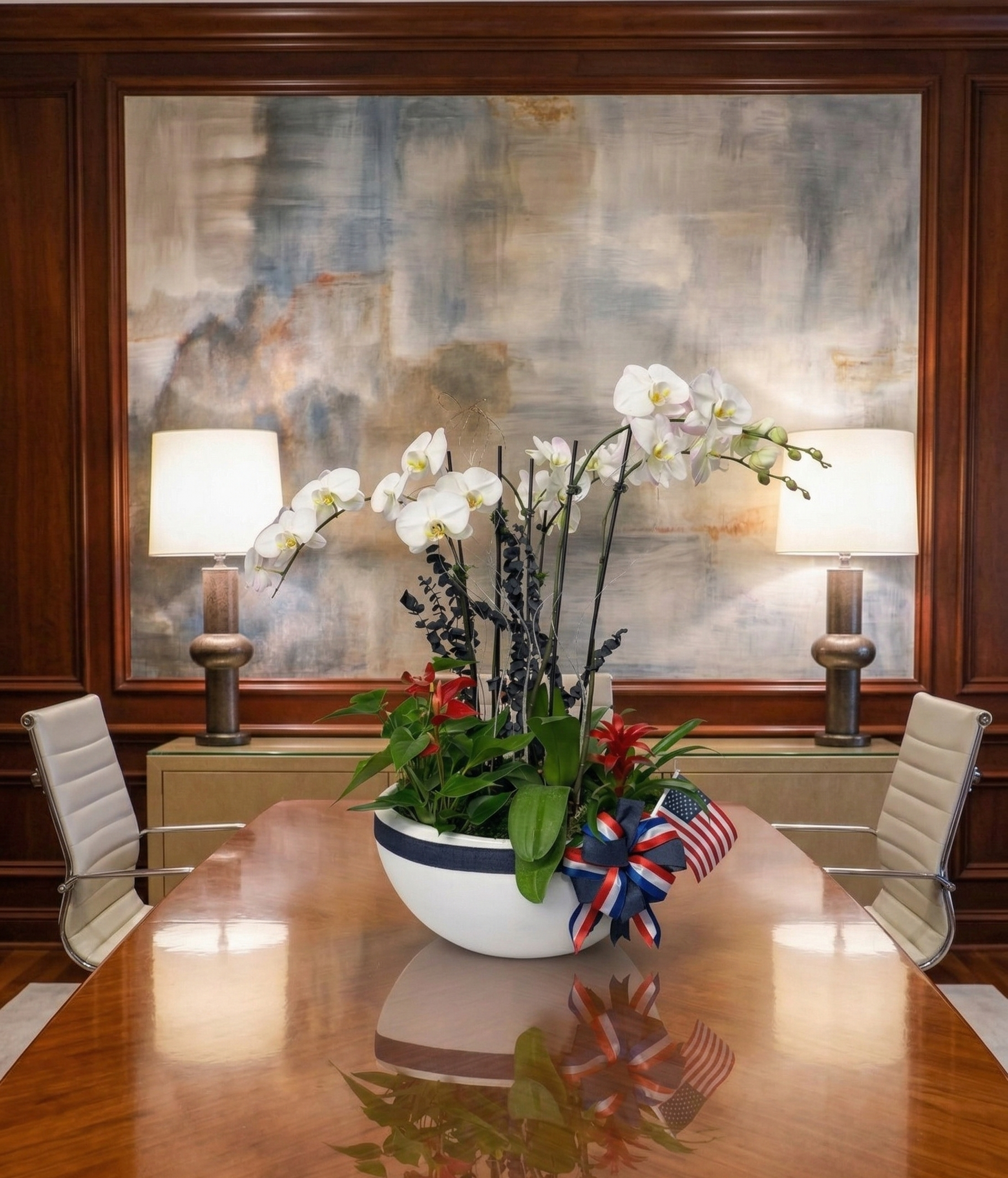 Orchid Arrangement with 4th of July Accents